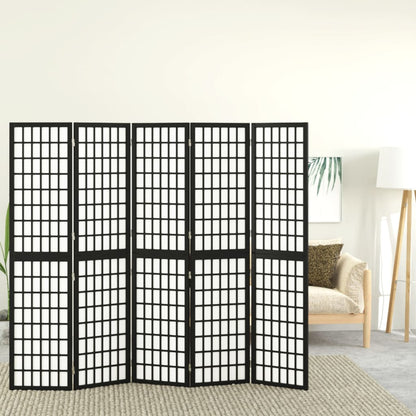 Folding 5-Panel Room Divider Japanese Style 200x170 cm Black