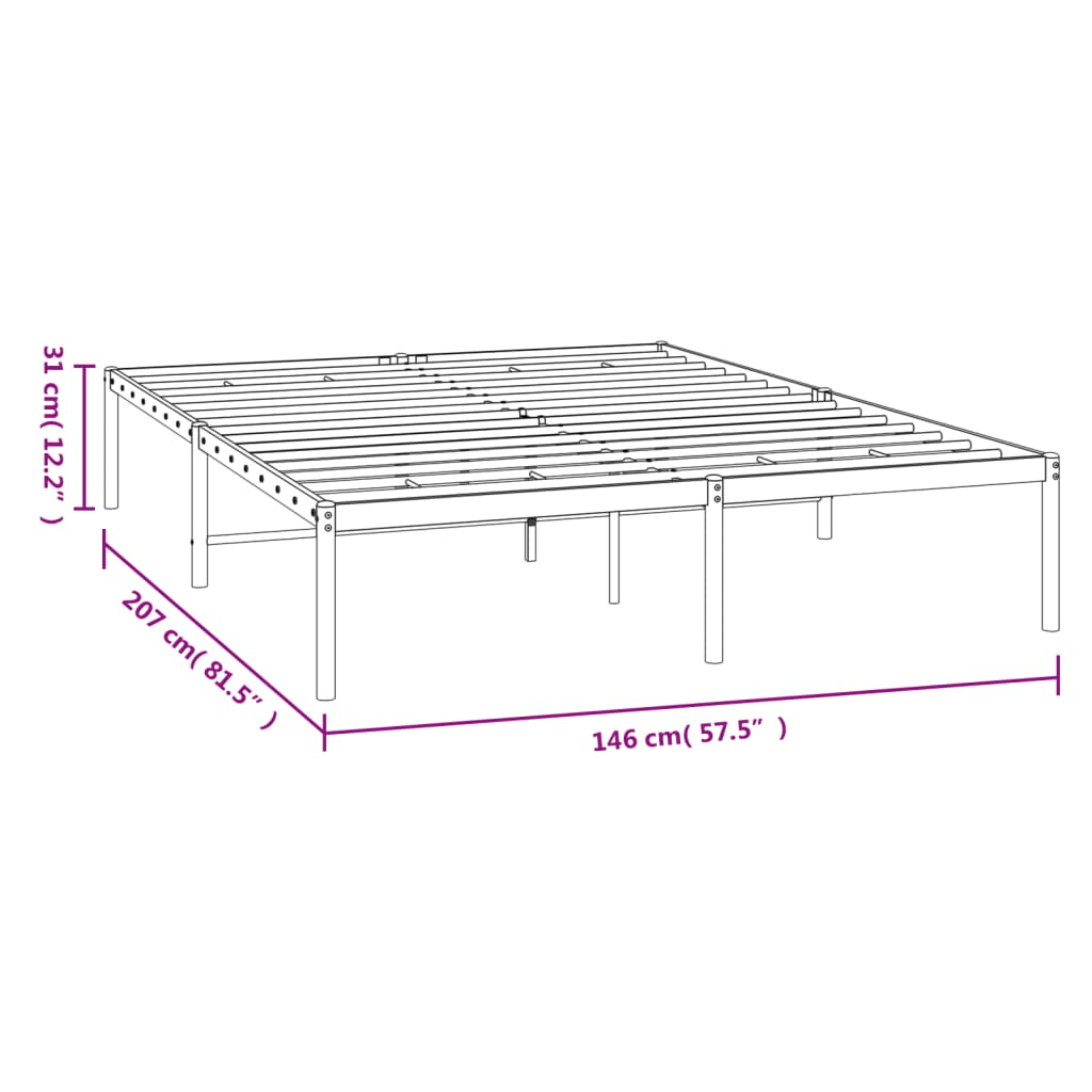 Metal Bed Frame without Mattress Black 140x200 cm