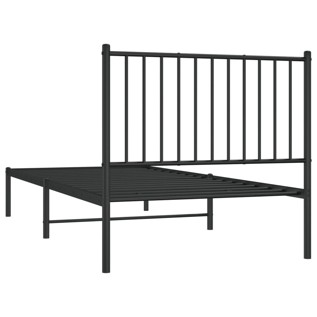 Metal Bed Frame without Mattress with Headboard Black 90x200 cm