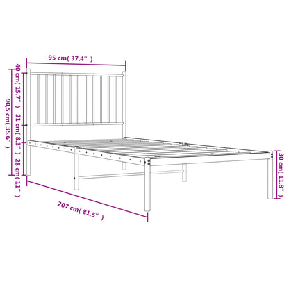 Metal Bed Frame without Mattress with Headboard Black 90x200 cm