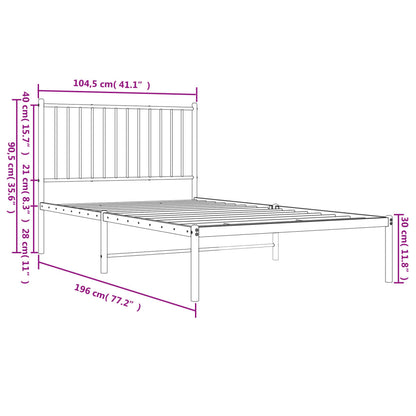 Metal Bed Frame without Mattress with Headboard Black 100x190 cm