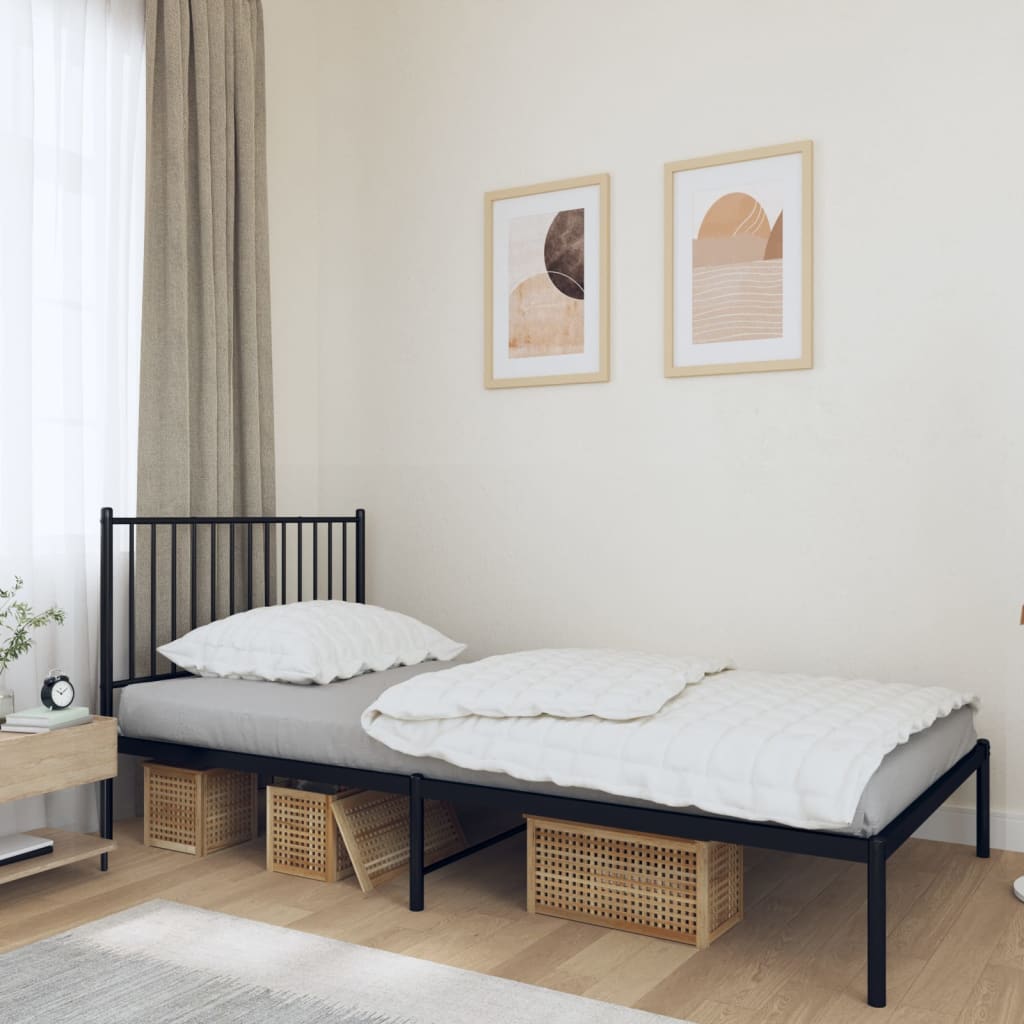 Metal Bed Frame without Mattress with Headboard Black 100x190 cm