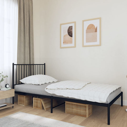 Metal Bed Frame without Mattress with Headboard Black 100x190 cm