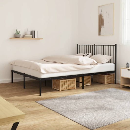 Metal Bed Frame without Mattress with Headboard Black 140x200 cm