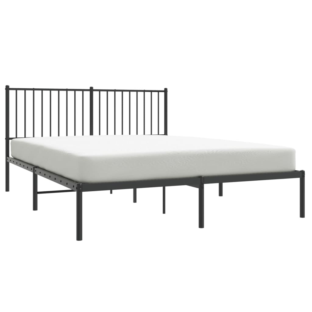 Metal Bed Frame with Headboard Black 150x200 cm King Size