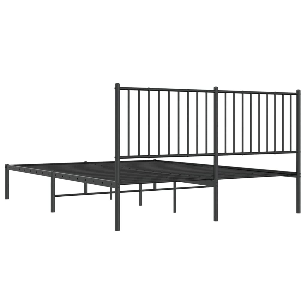 Metal Bed Frame with Headboard Black 150x200 cm King Size