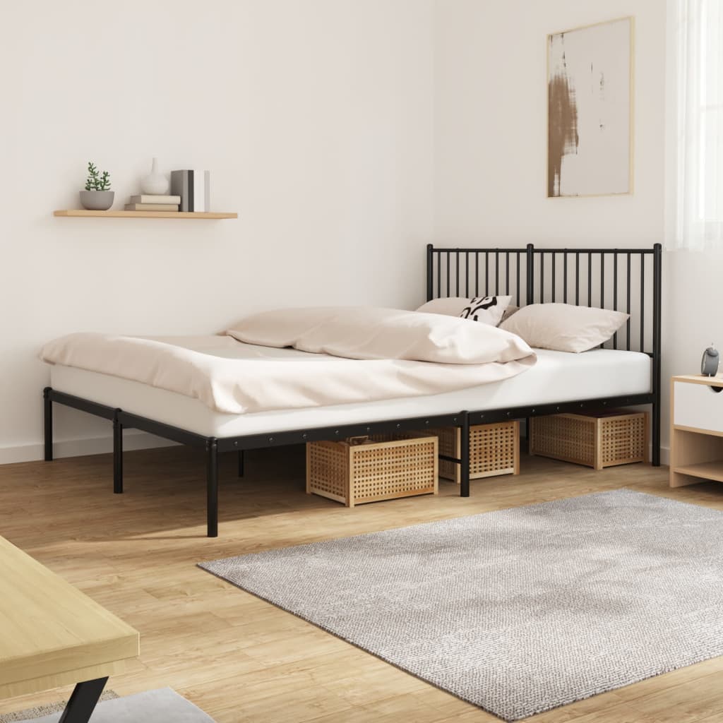 Metal Bed Frame with Headboard Black 150x200 cm King Size