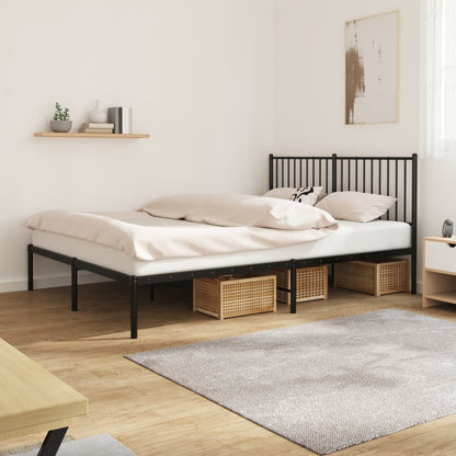 Metal Bed Frame with Headboard Black 150x200 cm King Size