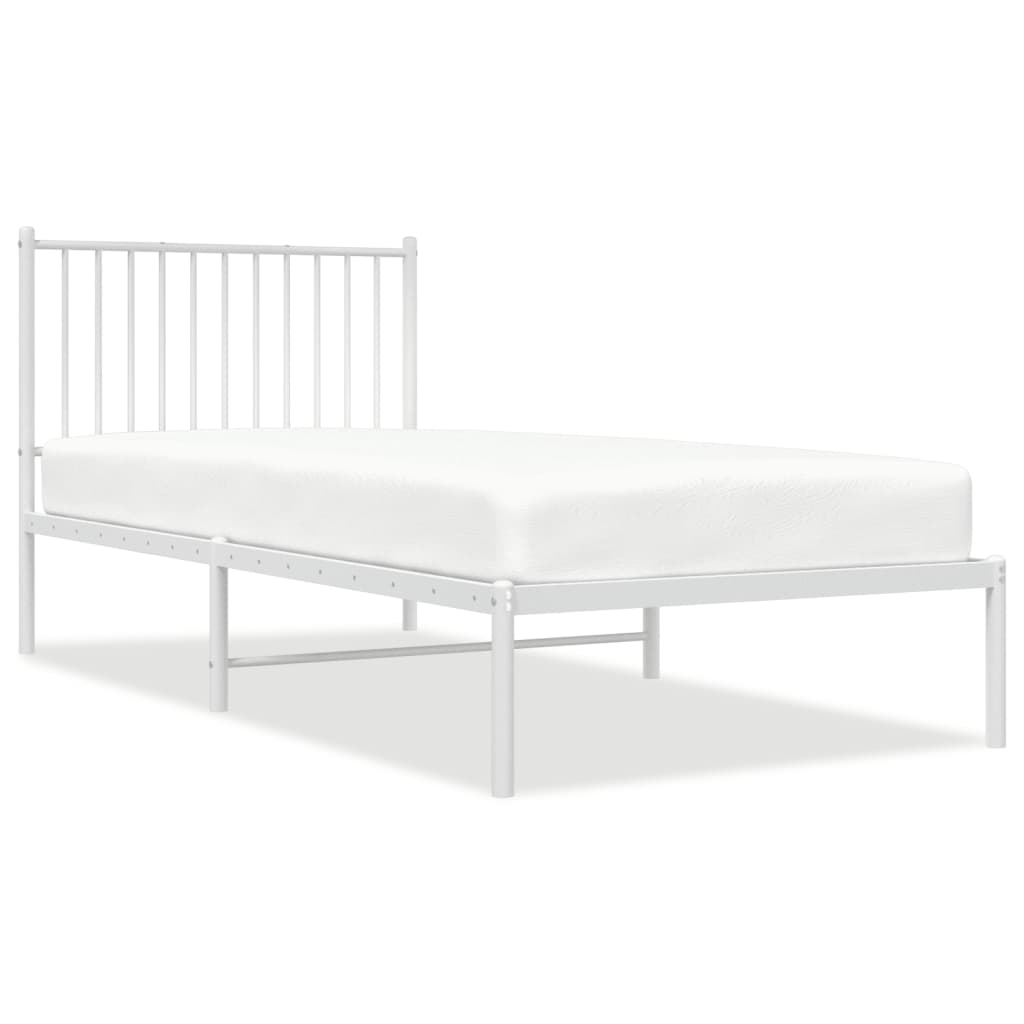 Metal Bed Frame with Headboard White 90x200 cm