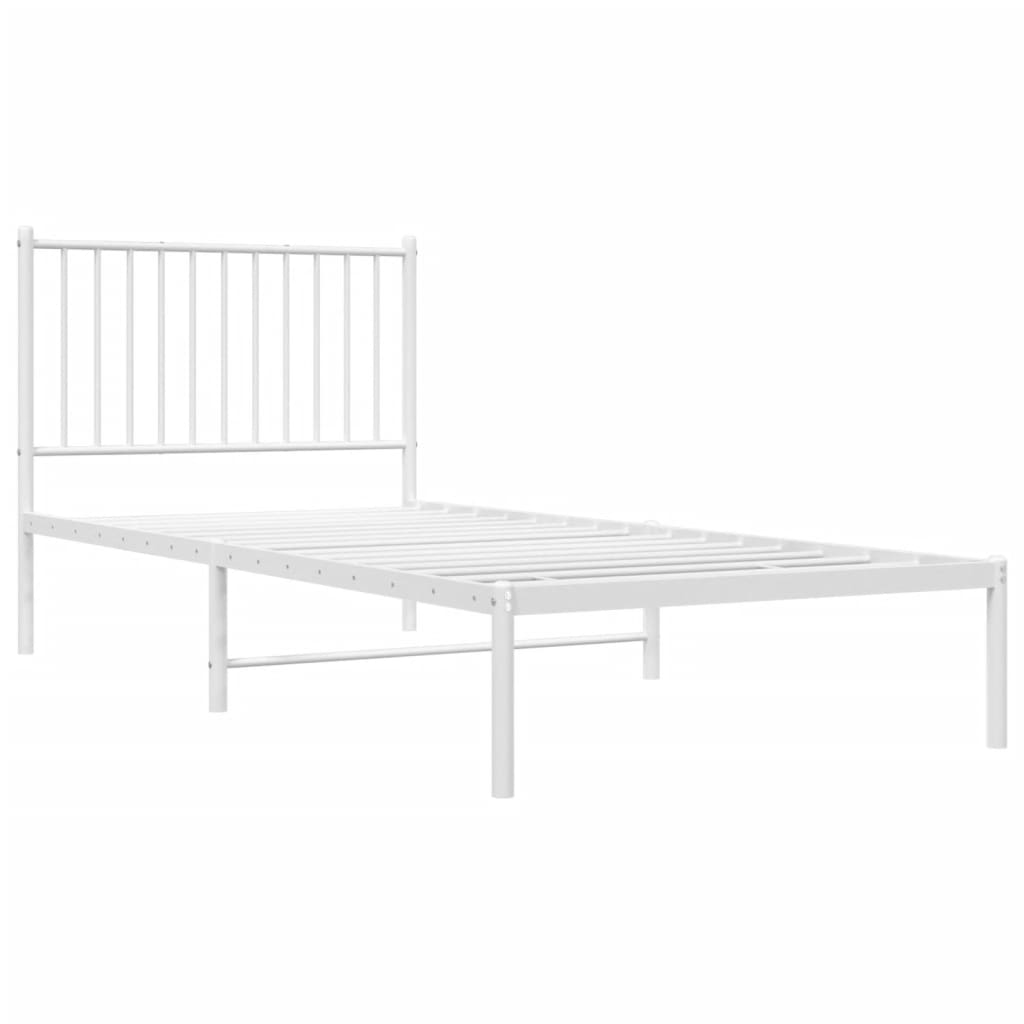 Metal Bed Frame with Headboard White 90x200 cm