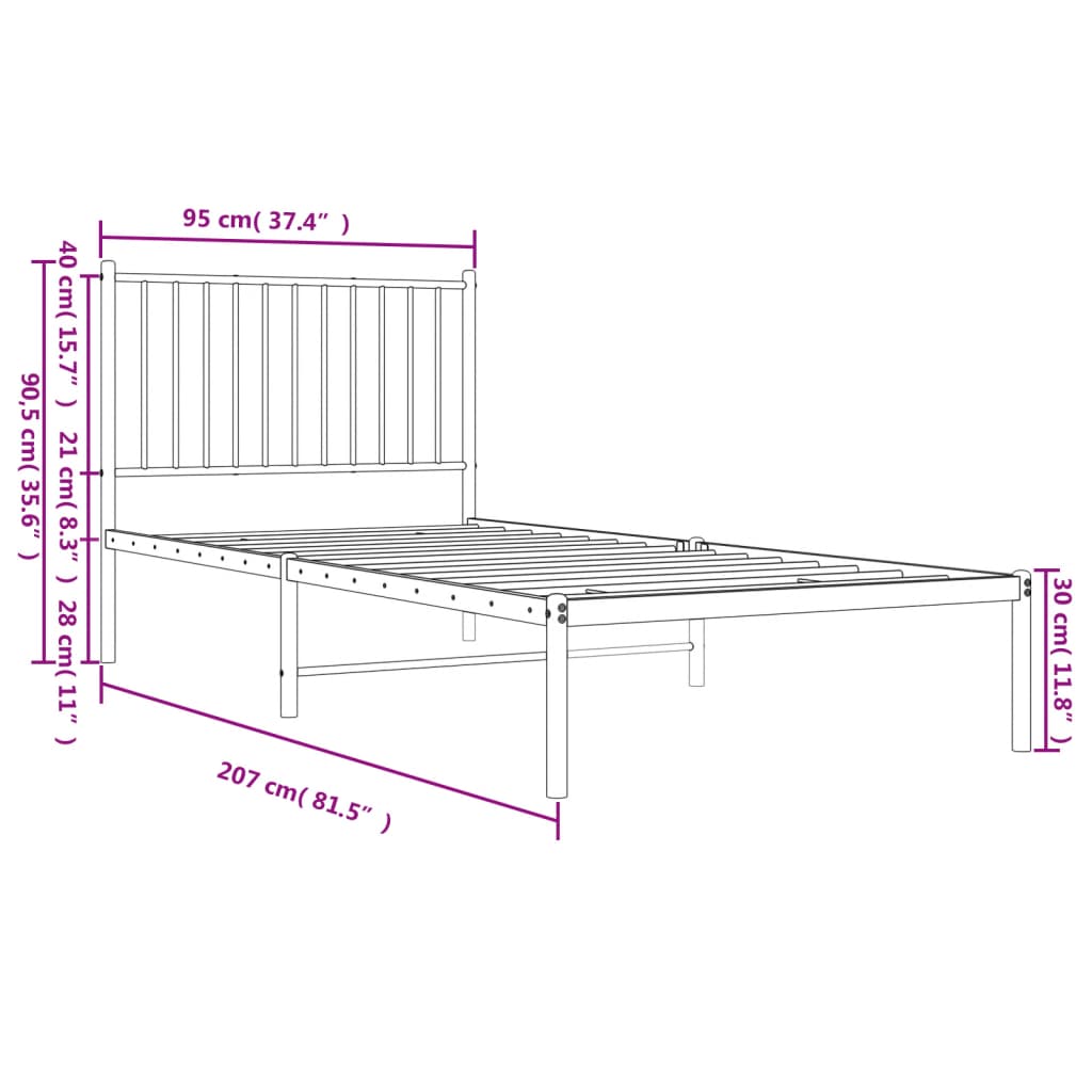 Metal Bed Frame with Headboard White 90x200 cm