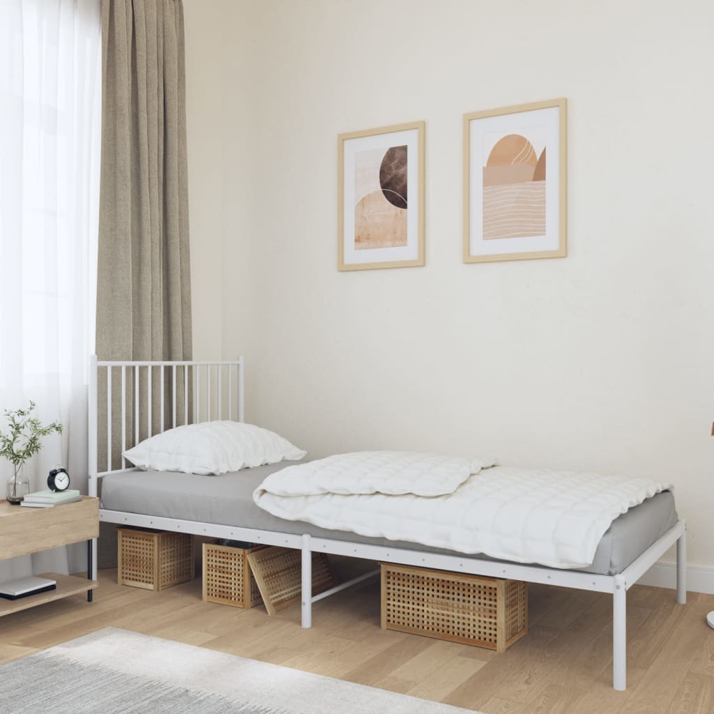 Metal Bed Frame with Headboard White 90x200 cm