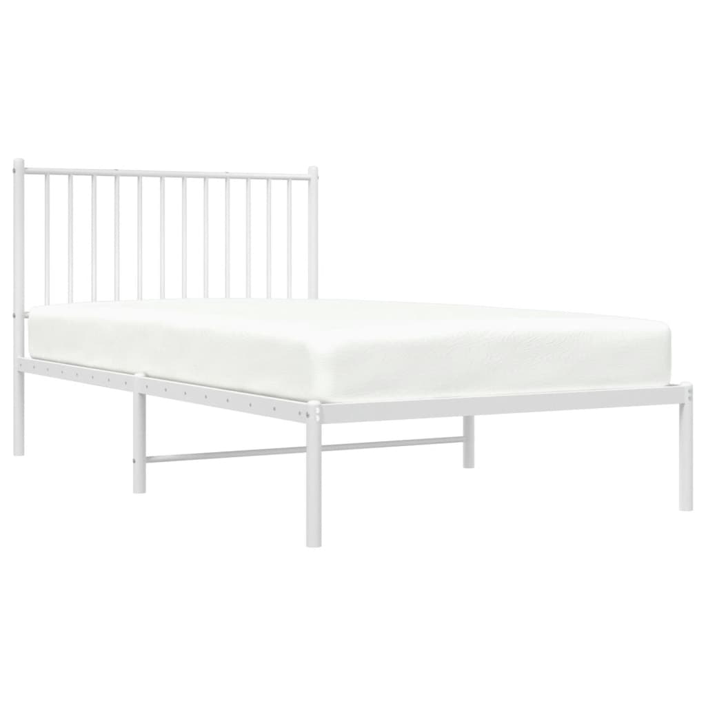 Metal Bed Frame with Headboard White 100x190 cm