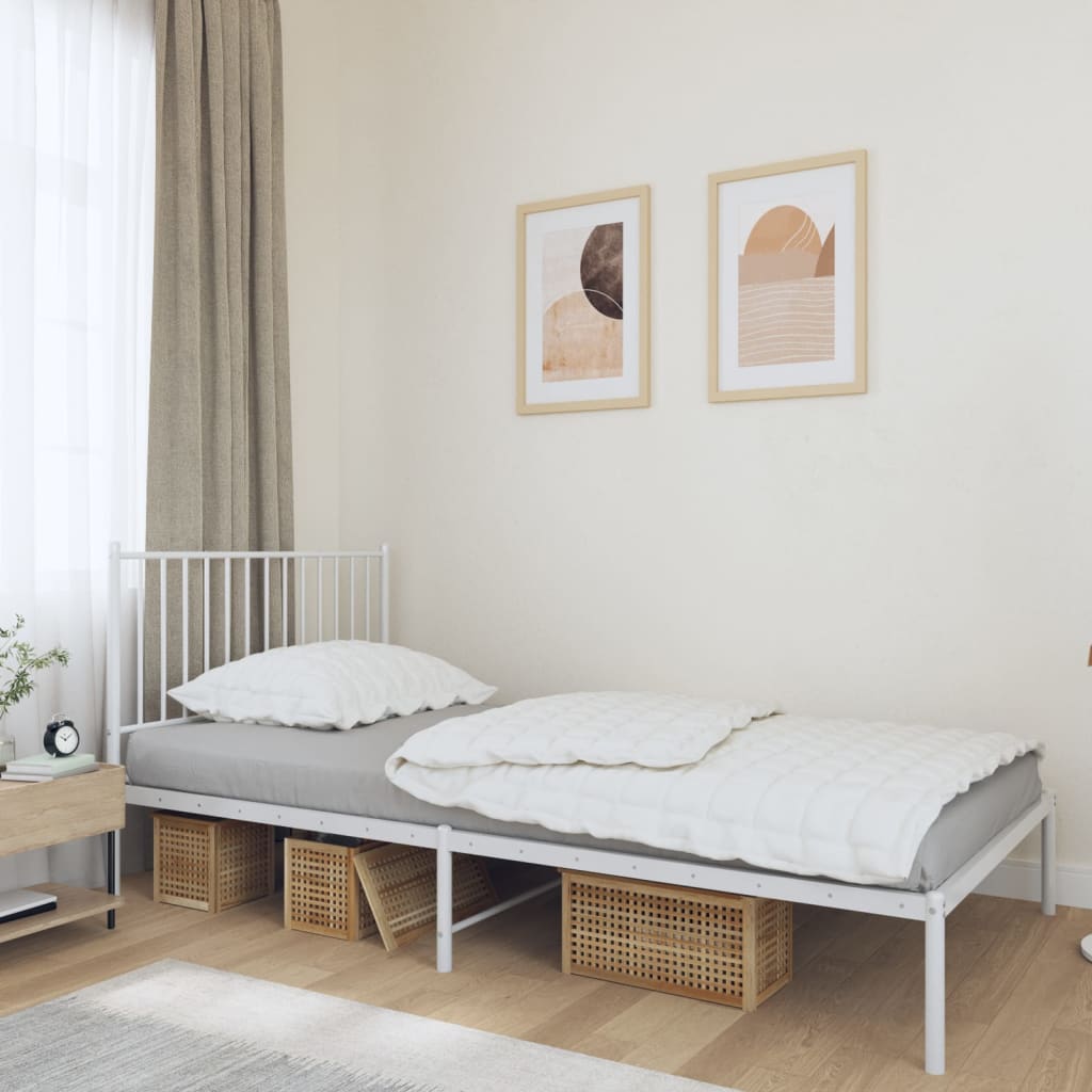 Metal Bed Frame with Headboard White 100x190 cm