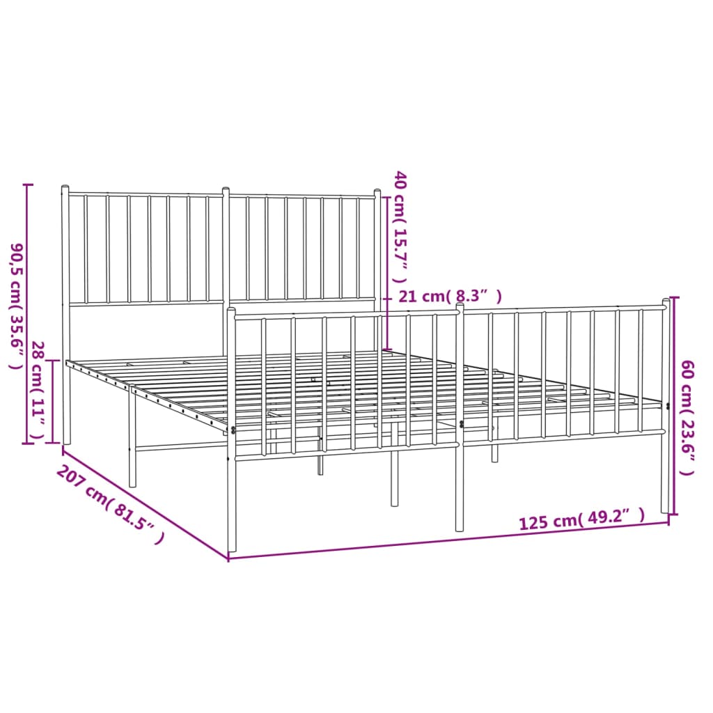 Metal Bed Frame without Mattress with Footboard White 120x200 cm