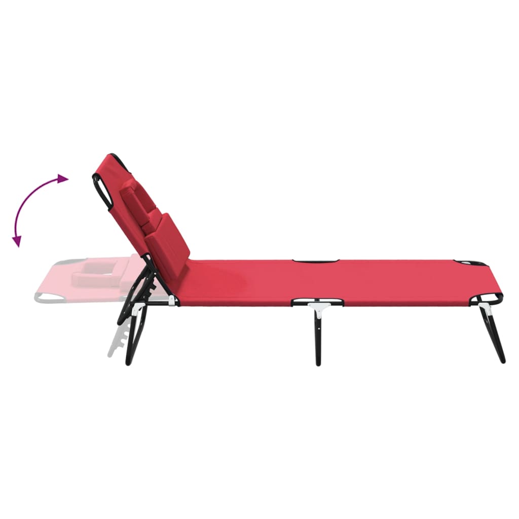 Folding Sun Lounger Red Oxford Fabric&Powder-coated Steel