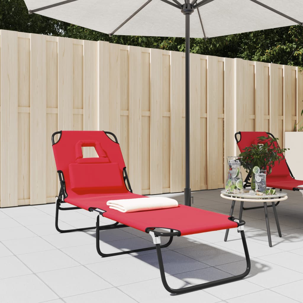 Folding Sun Lounger Red Oxford Fabric&Powder-coated Steel