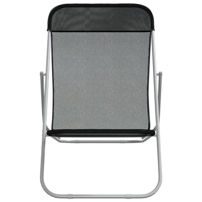 Folding Beach Chairs 2 pcs Black Textilene&Powder-coated Steel