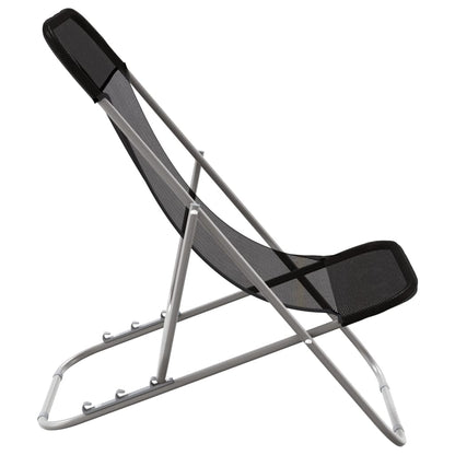 Folding Beach Chairs 2 pcs Black Textilene&Powder-coated Steel