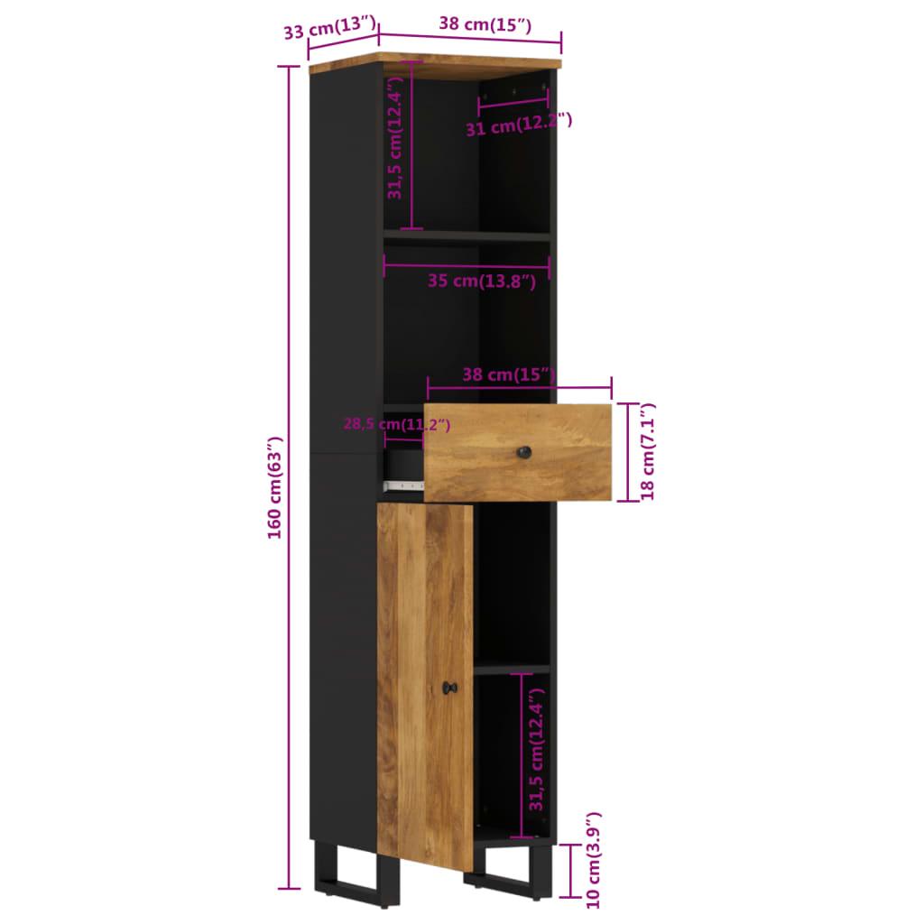 Bathroom Cabinet 38x33x160 cm Solid Wood Mango