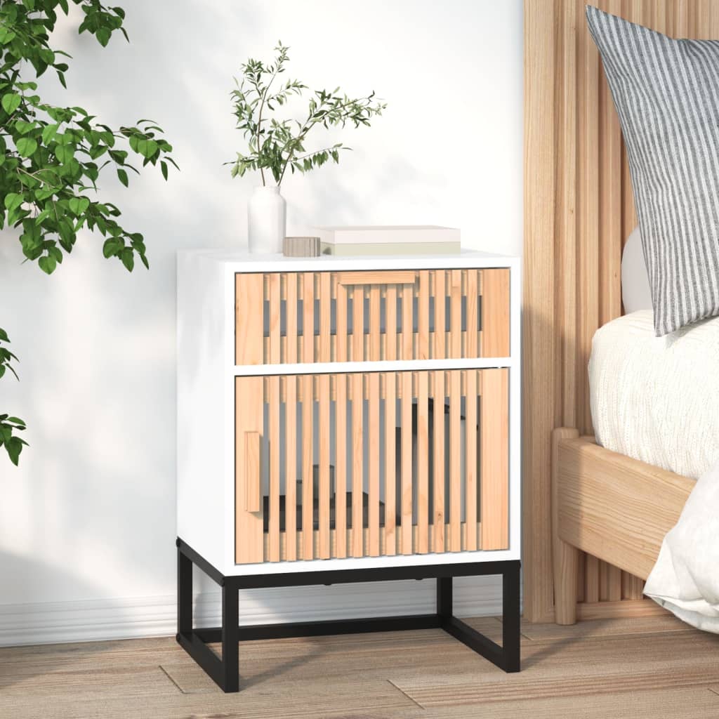 Bedside Cabinet White 40x30x55.5 cm Engineered Wood&Iron