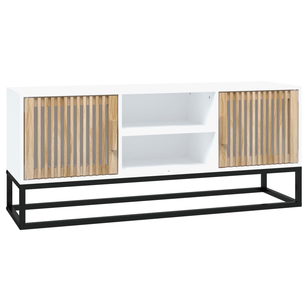 TV Cabinet White 105x30x45 cm Engineered Wood and Iron