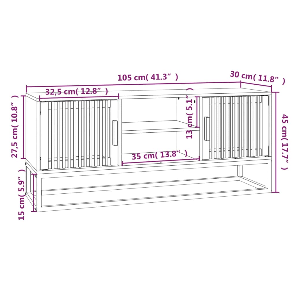 TV Cabinet White 105x30x45 cm Engineered Wood and Iron