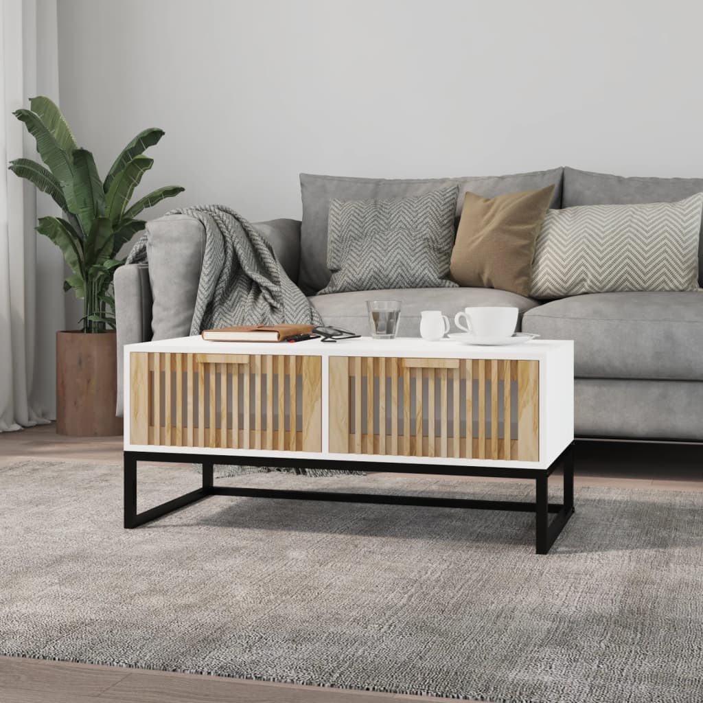 Coffee Table White 80x40x35 cm Engineered Wood and Iron