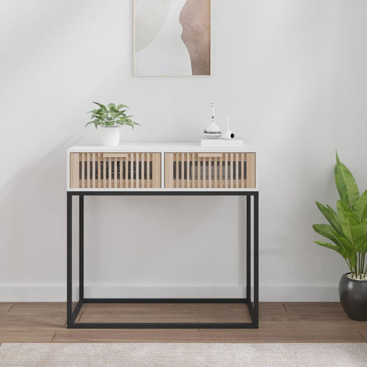 Console Table White 80x30x75 cm Engineered Wood and Iron