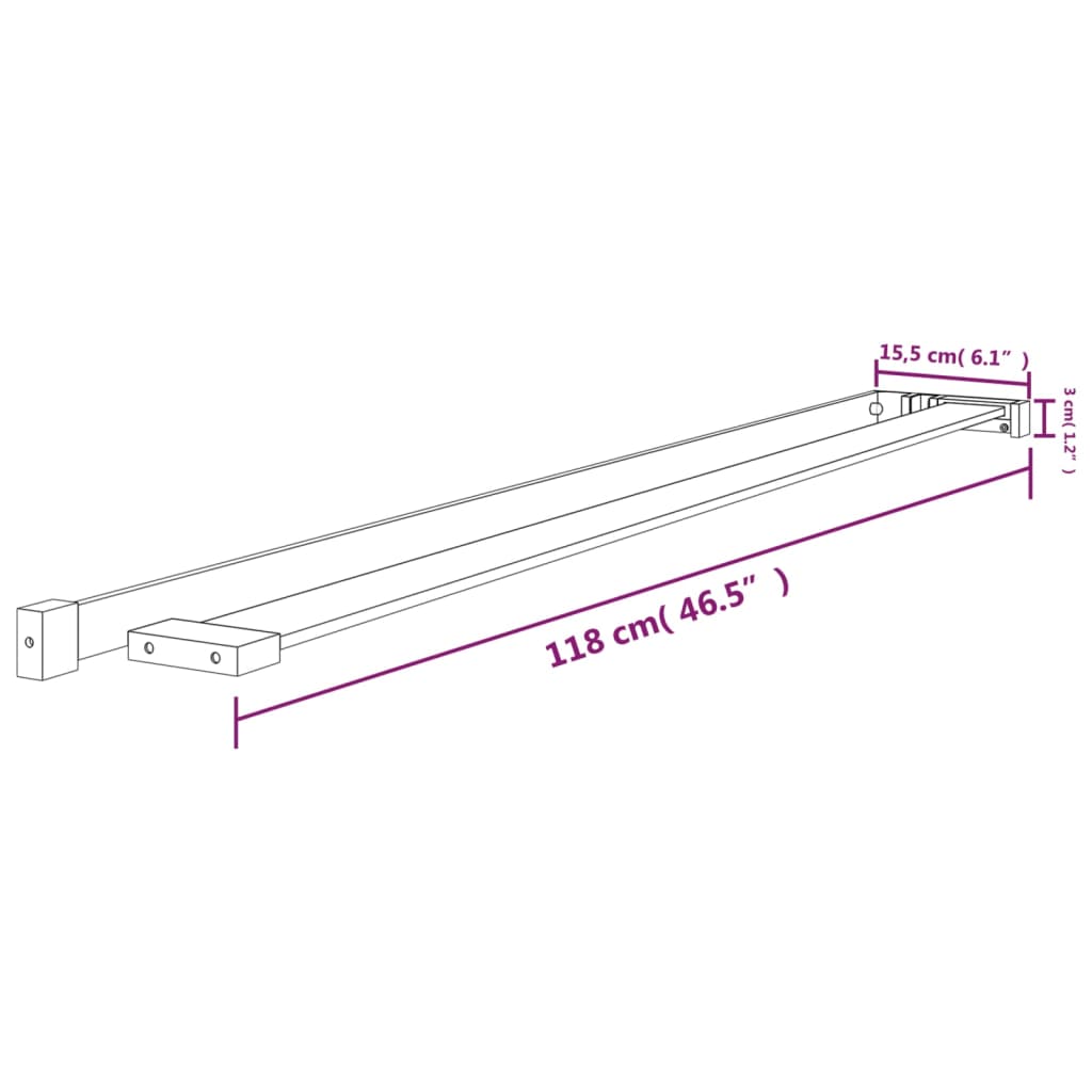 Shower Shelf for Walk-in Shower Wall Black 118 cm Aluminium