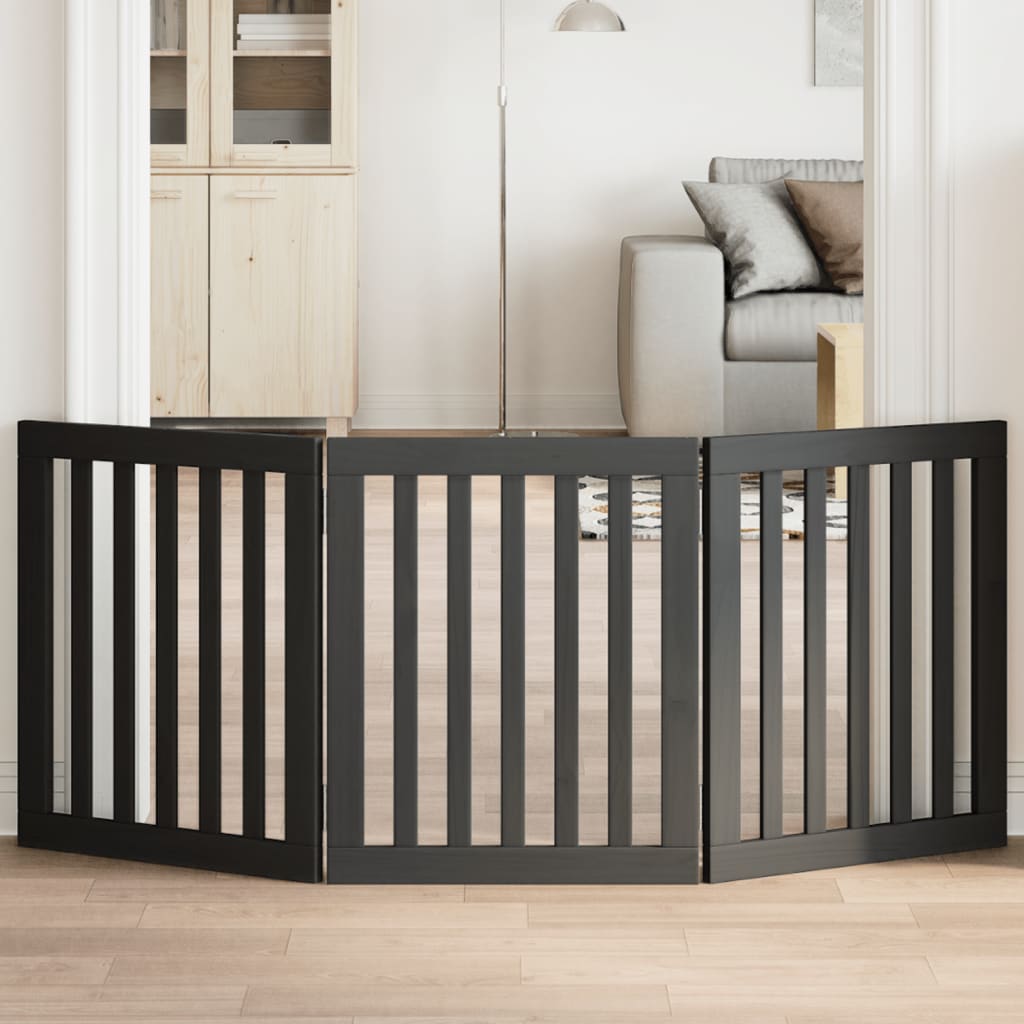 Dog Gate Foldable 3 Panels Black 150 cm Poplar Wood