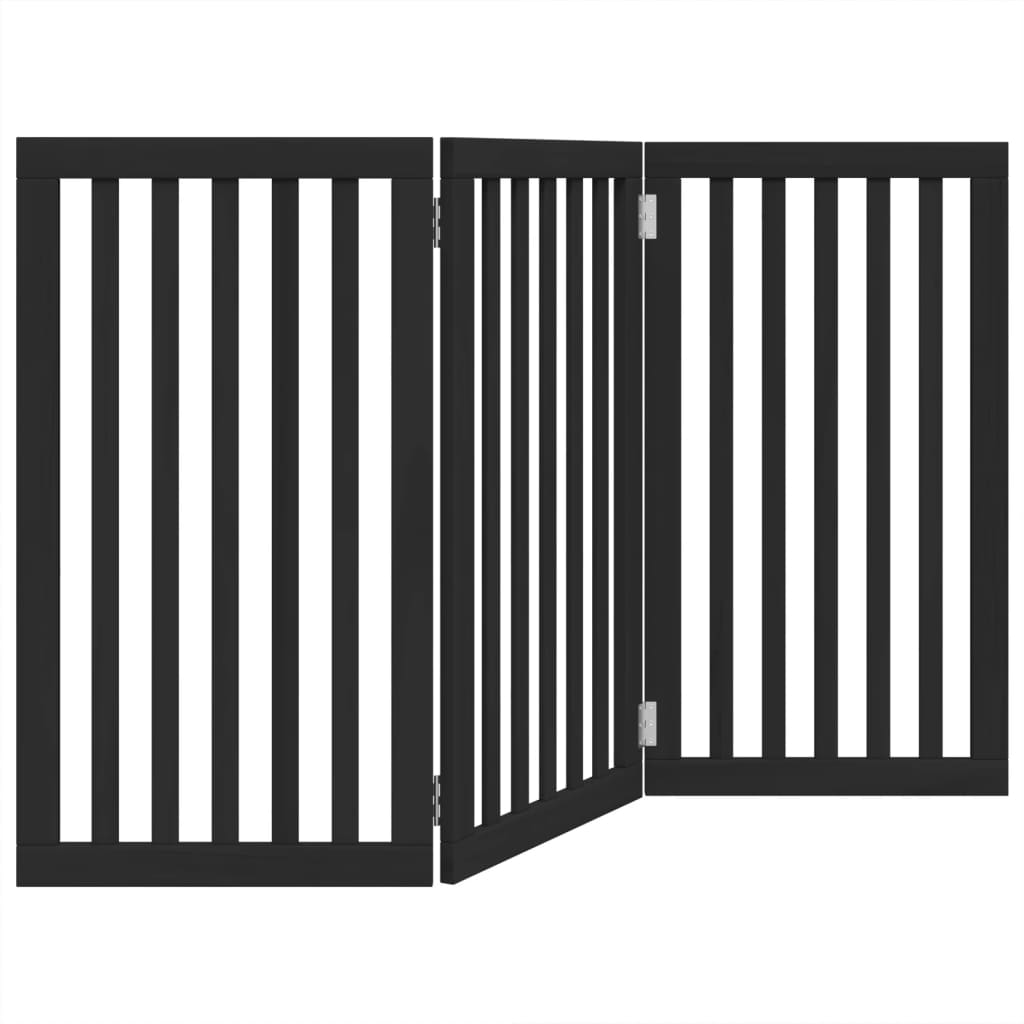 Dog Gate Foldable 3 Panels Black 150 cm Poplar Wood