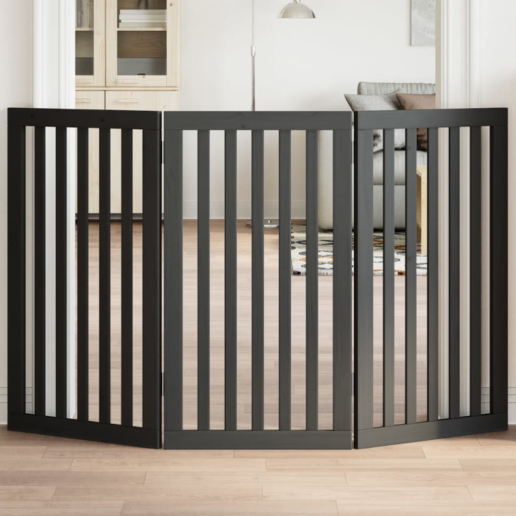 Dog Gate Foldable 3 Panels Black 150 cm Poplar Wood