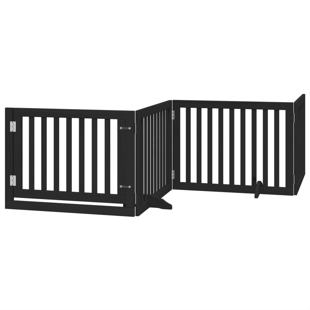 Dog Gate with Door Foldable 4 Panels Black 320 cm Poplar Wood