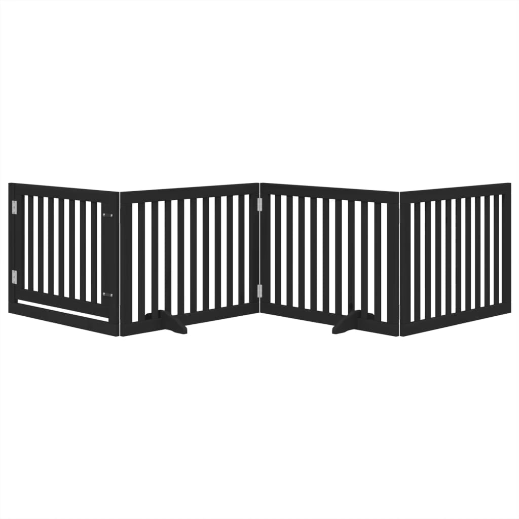 Dog Gate with Door Foldable 4 Panels Black 320 cm Poplar Wood