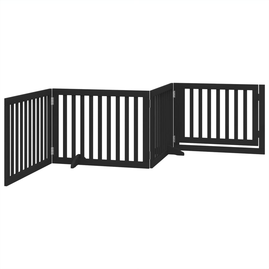 Dog Gate with Door Foldable 4 Panels Black 320 cm Poplar Wood