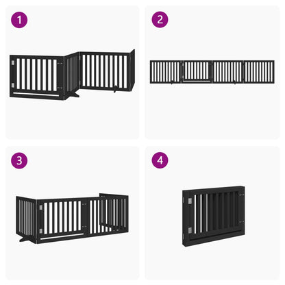 Dog Gate with Door Foldable 4 Panels Black 320 cm Poplar Wood