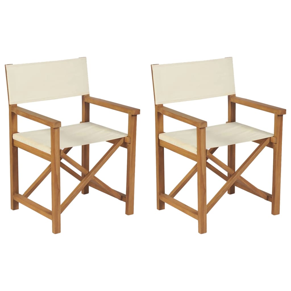 Folding Director's Chairs 2 pcs Cream Solid Wood Teak