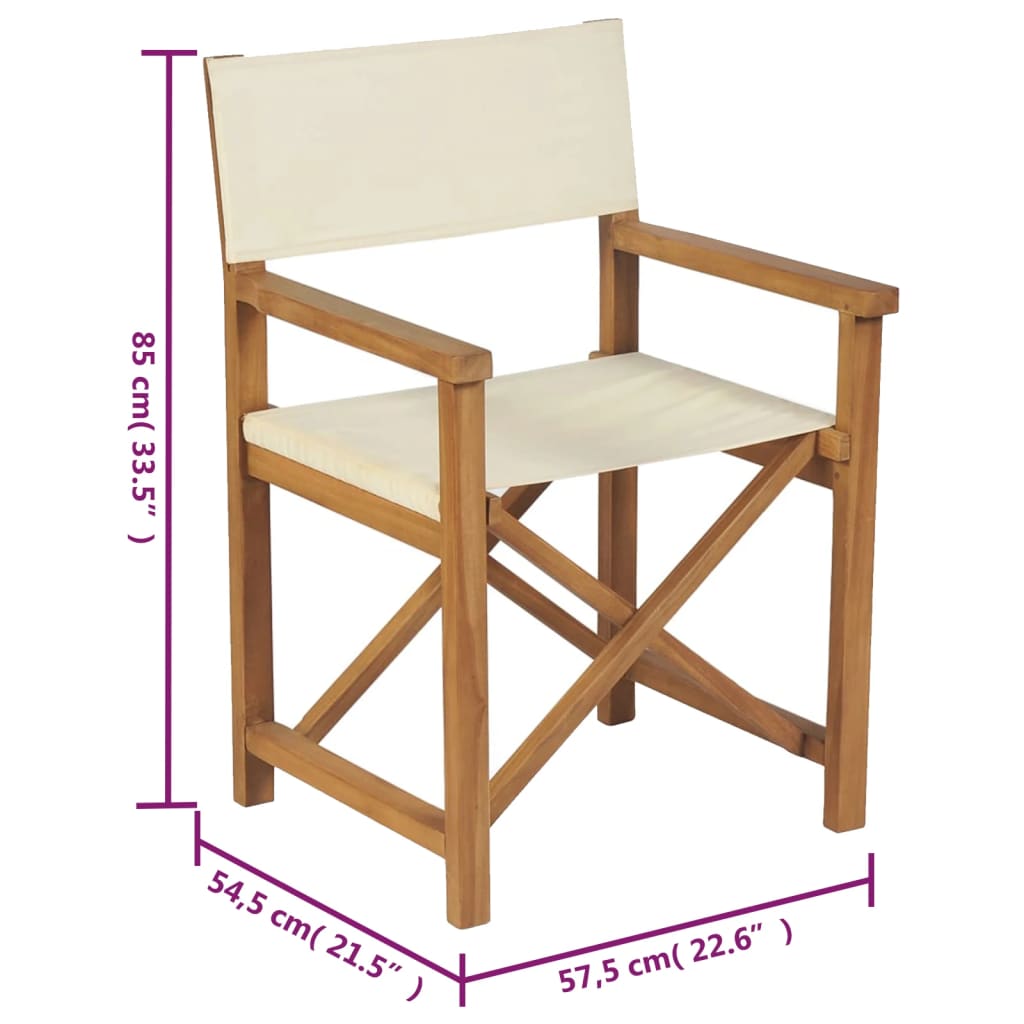 Folding Director's Chairs 2 pcs Cream Solid Wood Teak