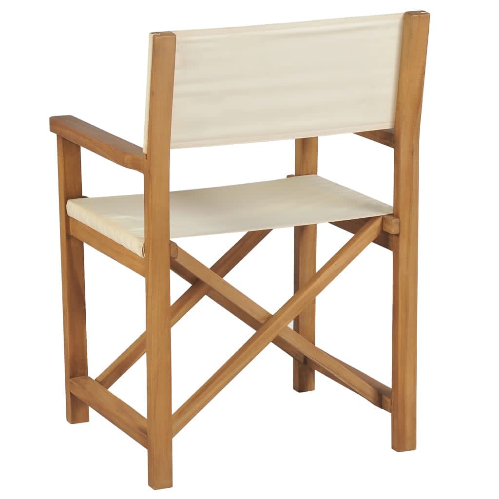 Folding Director's Chairs 2 pcs Cream Solid Wood Teak