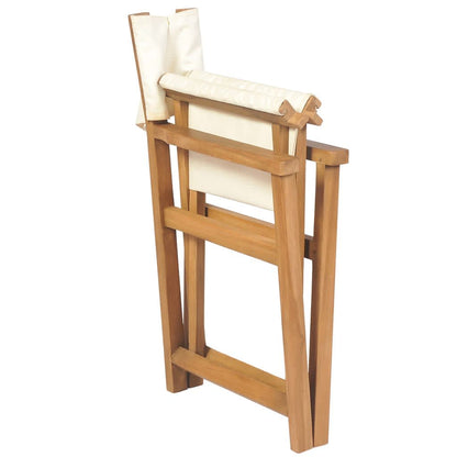 Folding Director's Chairs 2 pcs Cream Solid Wood Teak