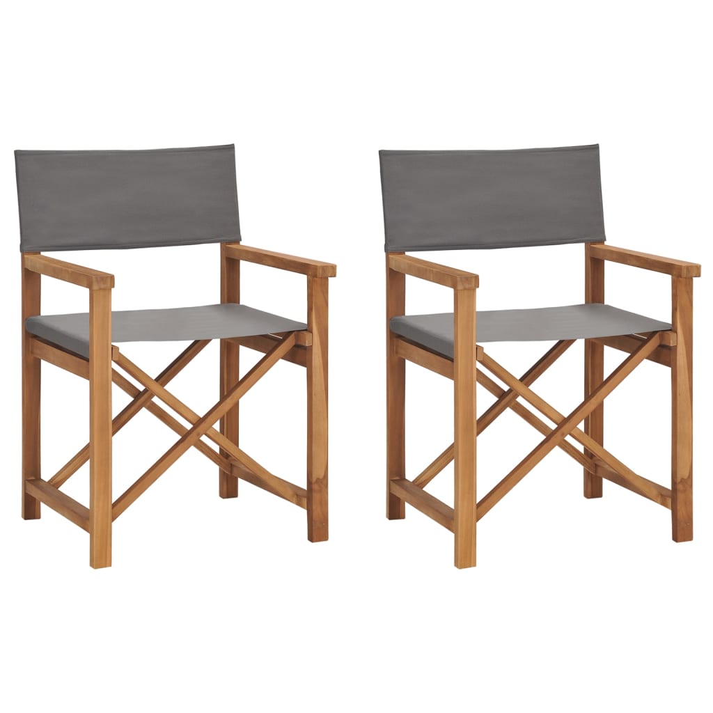 Folding Director's Chairs 2 pcs Grey Solid Wood Teak