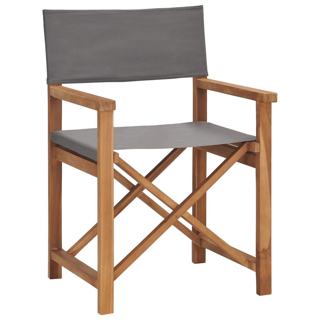 Folding Director's Chairs 2 pcs Grey Solid Wood Teak