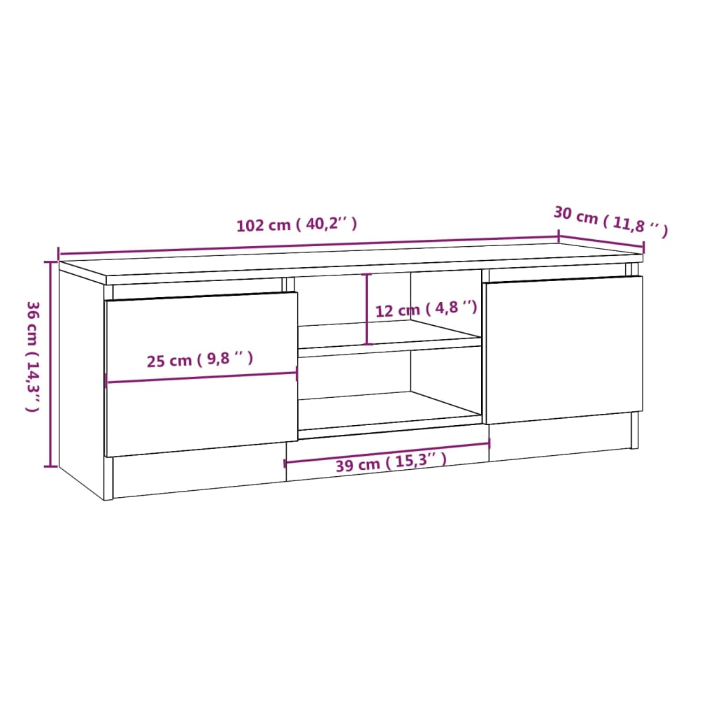 TV Cabinet with Door Concrete Grey 102x30x36 cm