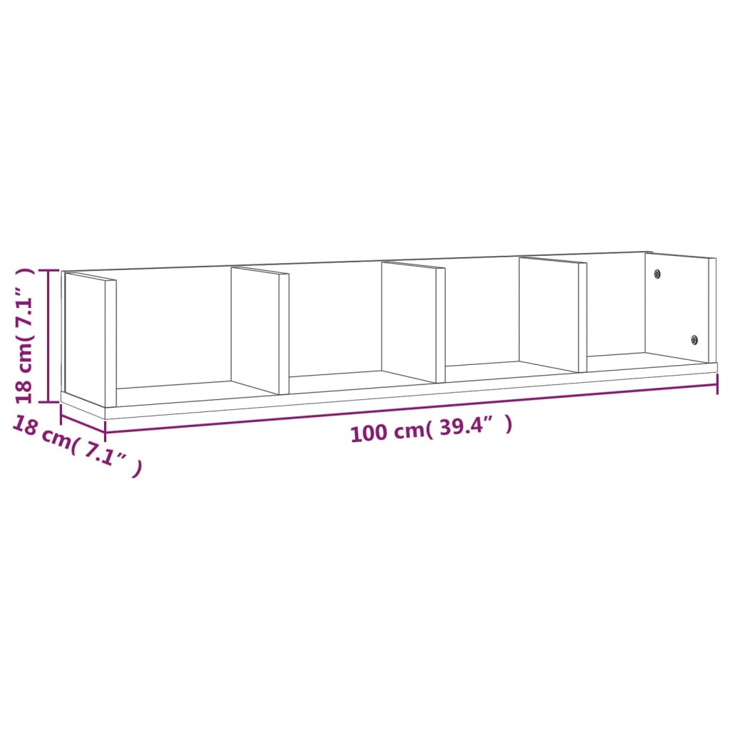 CD Wall Shelf Smoked Oak 100x18x18 cm Engineered Wood