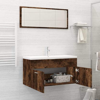 2 Piece Bathroom Furniture Set Smoked Oak Engineered Wood