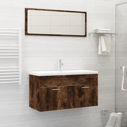 2 Piece Bathroom Furniture Set Smoked Oak Engineered Wood