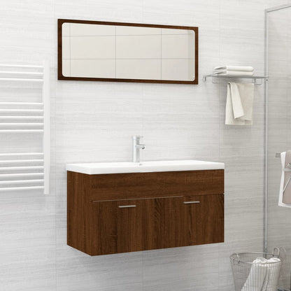 2 Piece Bathroom Furniture Set Brown Oak Engineered Wood