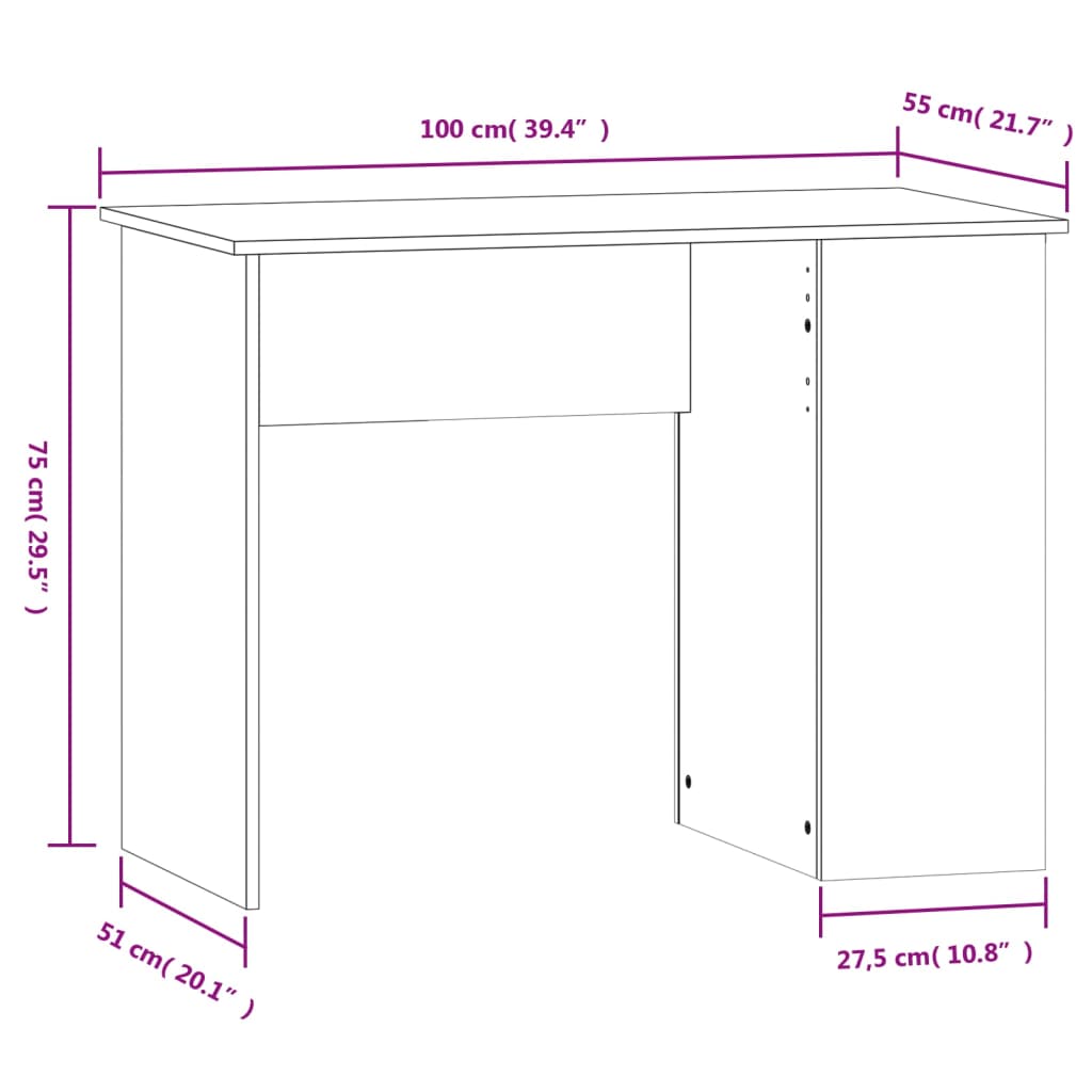 Desk White 100x55x75 Engineered Wood