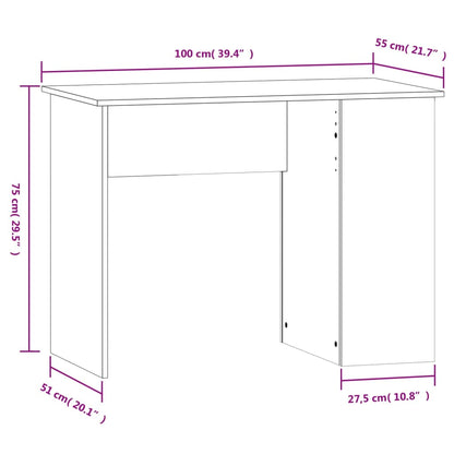 Desk White 100x55x75 Engineered Wood